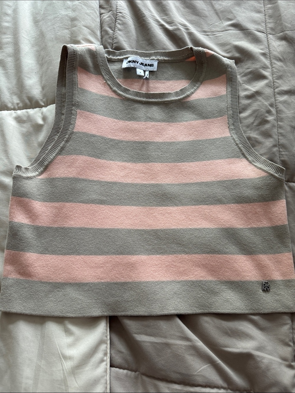 DKNY Striped Sleeveless Tank - Pink & Taupe